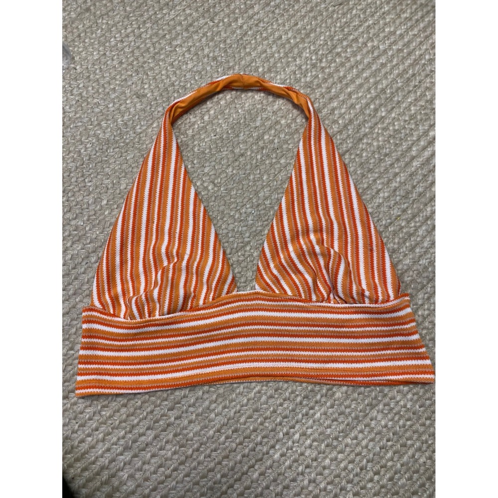 H&M Divided Orange White Stripe‎ Halter Top XL Retro Hippie